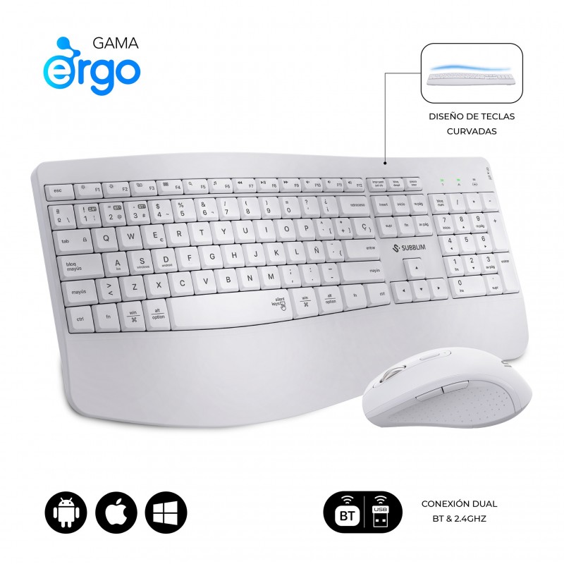SUBBLIM Teclado con ratón COMBO DUAL OFFICE PROWAVE Blanco SUBKBC-DCOPW1