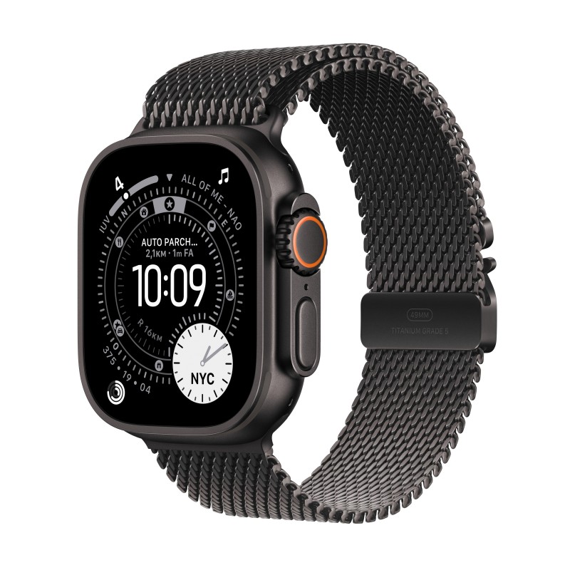Apple Watch Ultra 3 (GPS + Cellular) - Caja de titanio negro de 49 mm - Pulsera Milanese Loop en tit MF1T4QL A