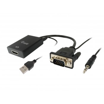 Equip 119038 adaptador de cable de vídeo 0,2 m VGA (D-Sub) + 3,5mm DVI-D + USB Negro