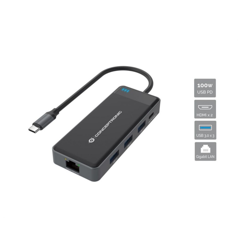 Conceptronic DONN14G base para portátil y replicador de puertos Alámbrico USB 3.2 Gen 1 (3.1 Gen 1) 