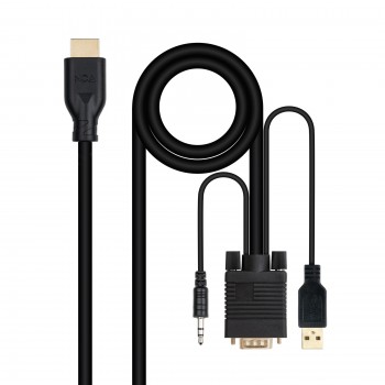 Nanocable Conversor unidireccional VGA M + AUDIO M + USB-A M (para alimentación) a HDMI M, Negro, 1. 10.15.4612