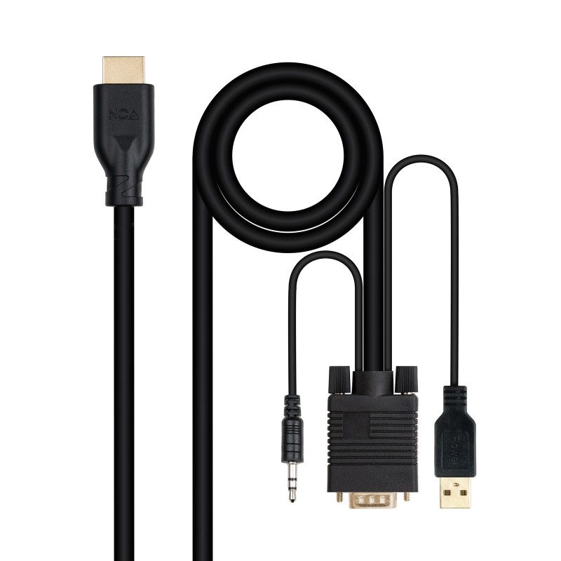 Nanocable Conversor unidireccional VGA M + AUDIO M + USB-A M (para alimentación) a HDMI M, Negro, 1. 10.15.4612