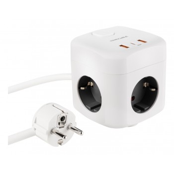 Nanocable Base de 3 enchufes con 3 USB (2 USB-A + 1 USB-C), GaN + PPS, PD 20W, con interruptor, Blan 10.37.0011