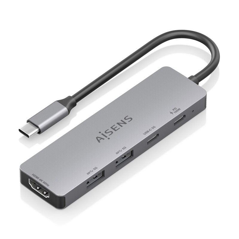 AISENS USB-C Dock 5 en 1, USB-C a 1xHDMI 2xUSB-A 1xUSB-C 1xUSB-C PD, Gris, 15cm ASUC-5P028-GR