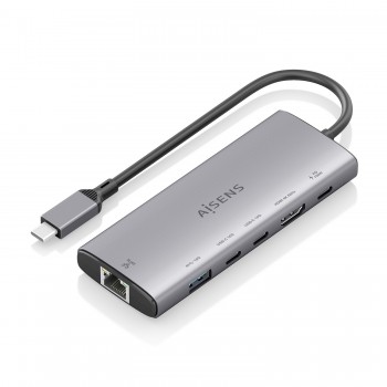 AISENS USB-C Dock 6 en 1, USB-C a 1xHDMI, 1xRJ45, 1xUSB-A 10G, 2xUSB-C 10G, 1xUSB-C PD, Gris, 20cm ASUC-6P030-GR