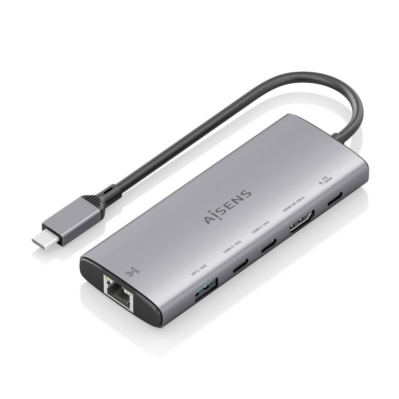 AISENS USB-C Dock 6 en 1, USB-C a 1xHDMI, 1xRJ45, 1xUSB-A 10G, 2xUSB-C 10G, 1xUSB-C PD, Gris, 20cm ASUC-6P030-GR