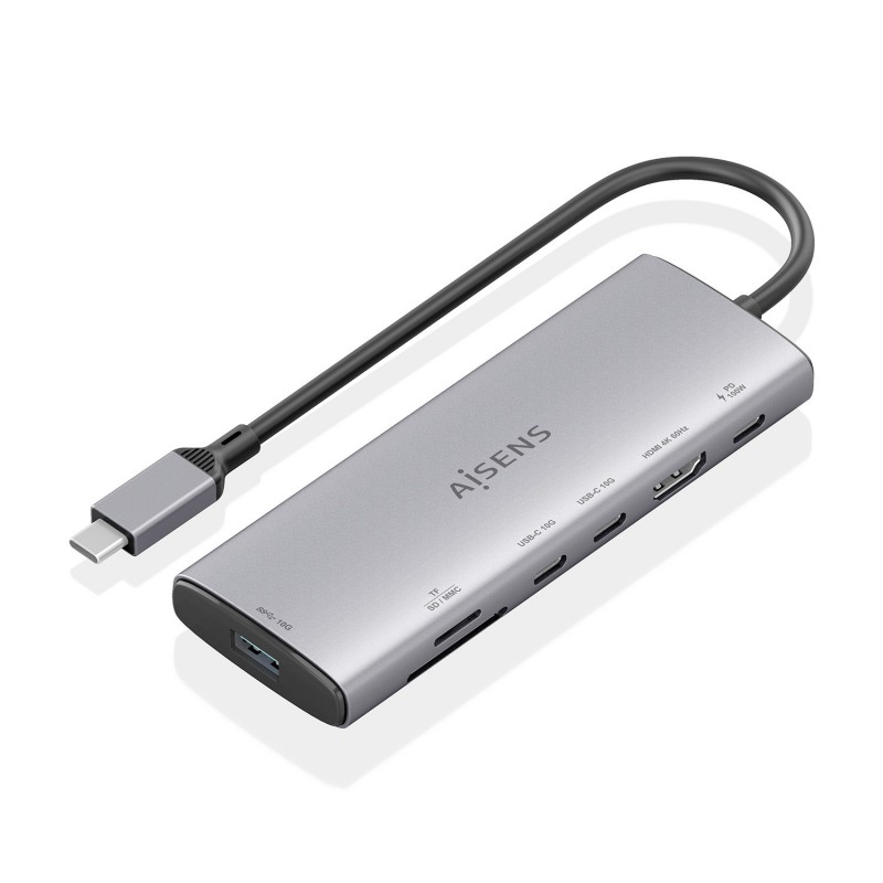 AISENS USB-C Dock 7 en 1, USB-C a 1xHDMI, 1xUSB-A 10G, 2xUSB-C 10G, 1xSD, 1xMicroSD, 1xUSB-C PD 100W ASUC-7P031-GR