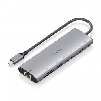 AISENS USB-C Dock 8 en 1, USB-C a 1xHDMI, 1xRJ45, 1xUSB-A 10G, 2xUSB-C 10G, 1xSD, 1xMicroSD, 1xUSB-C ASUC-8P033-GR