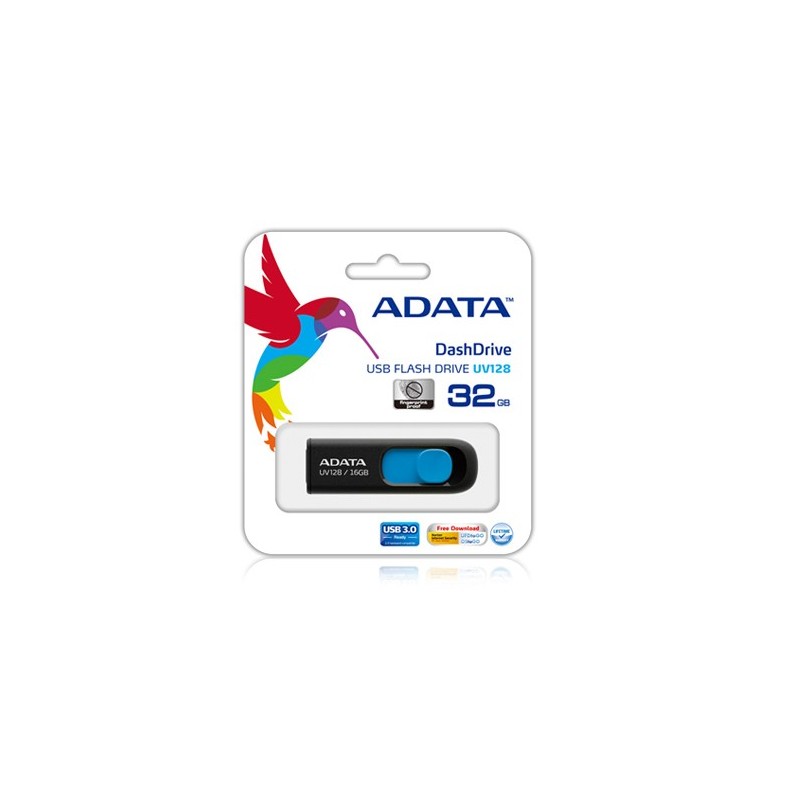 ADATA DashDrive UV128 128GB 128GB - USB Type-A - Negro, Azul AUV128-128G-RBE