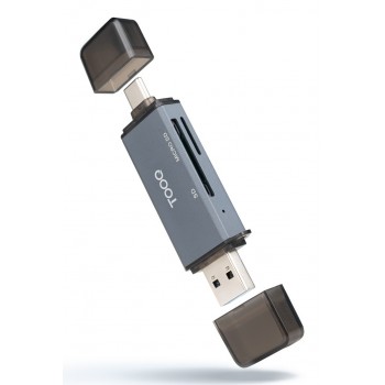 TooQ Lector de Tarjetas SD + TF, con entradas USB-C 3.0 + USB A, Color Gris TQR-3001G