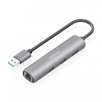 AISENS USB3.0 Dock USB-A A Ethernet Gigabit + Hub 3xUSB-A, Gris, 15cm ASUC-4P034-GR