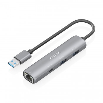 AISENS USB3.0 Dock USB-A A Ethernet Gigabit + Hub 1xUSB-C+2xUSB-A, Gris, 15cm ASUC-4P035-GR