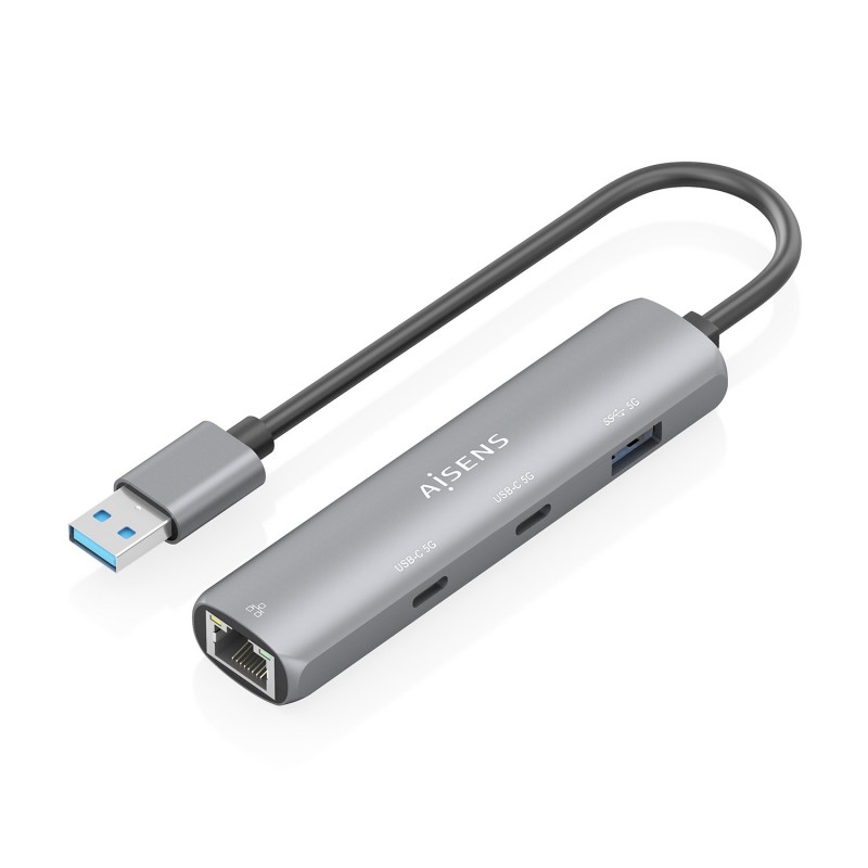AISENS USB3.0 Dock USB-A A Ethernet Gigabit + Hub 2xUSB-C+1xUSB-A, Gris, 15cm ASUC-4P036-GR