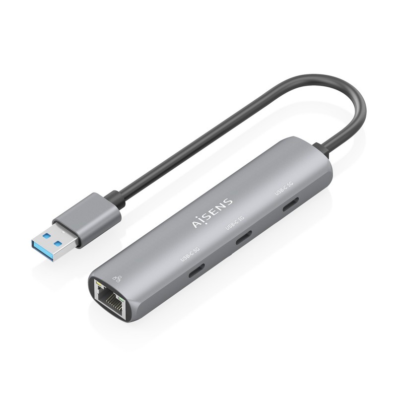 AISENS USB3.0 Dock USB-A A Ethernet Gigabit + Hub 3xUSB-C, Gris, 15cm ASUC-4P037-GR
