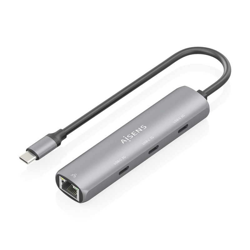 AISENS Dock USB-C A Ethernet Gigabit + Hub 3xUSB-C, Gris, 15cm ASUC-4P041-GR