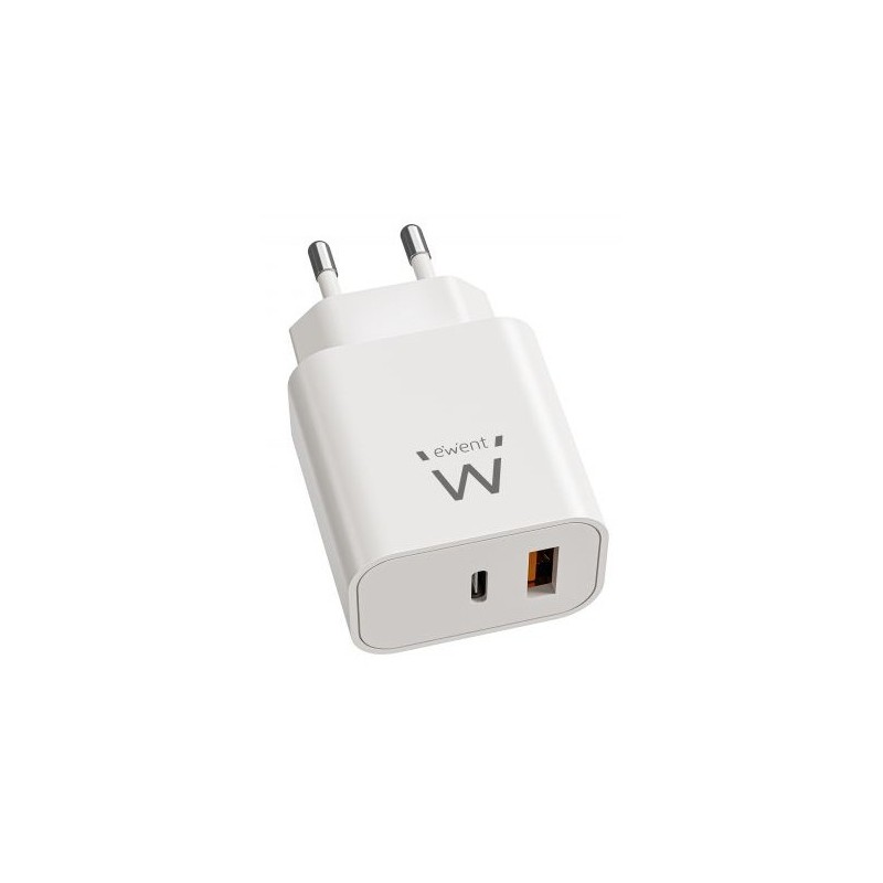 Ewent Cargador Rápido GaN de 20W USB-C PD y USB-A QC, Diseño Compacto ew1318