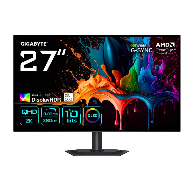 GIGABYTE MO27Q28G Monitor Gaming OLED 27" QHD - 2560 x 1440 - 27" Quad HD - OLED - Negro - 280Hz 20VM0-MO27Q28BK-1EKR