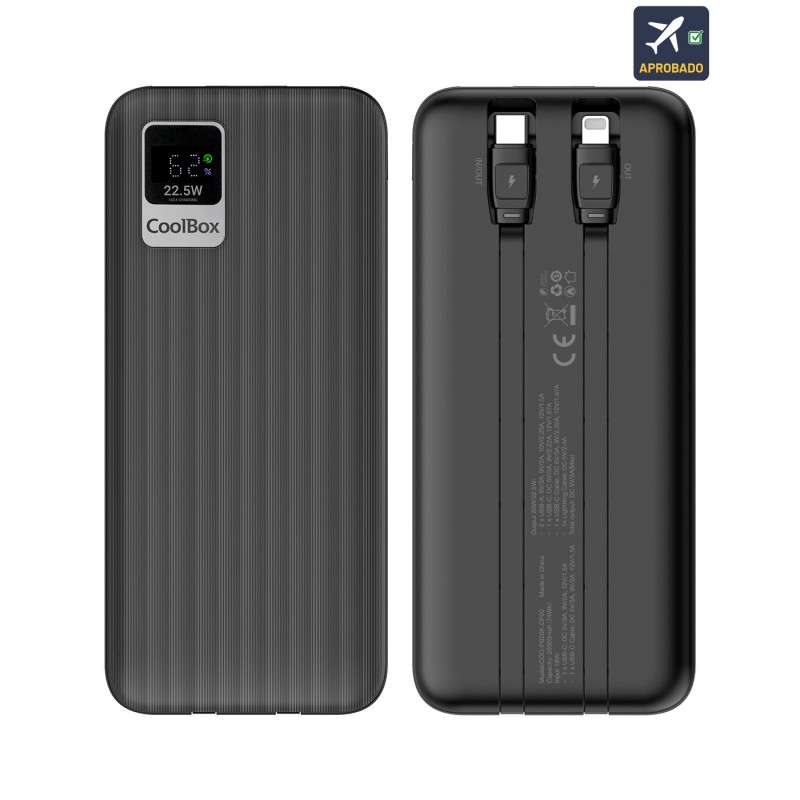 CoolBox POWERBANK DP20 20000MAH LCD+CABLES INTEGRADOS USB-C+  COO-PB20K-DP20