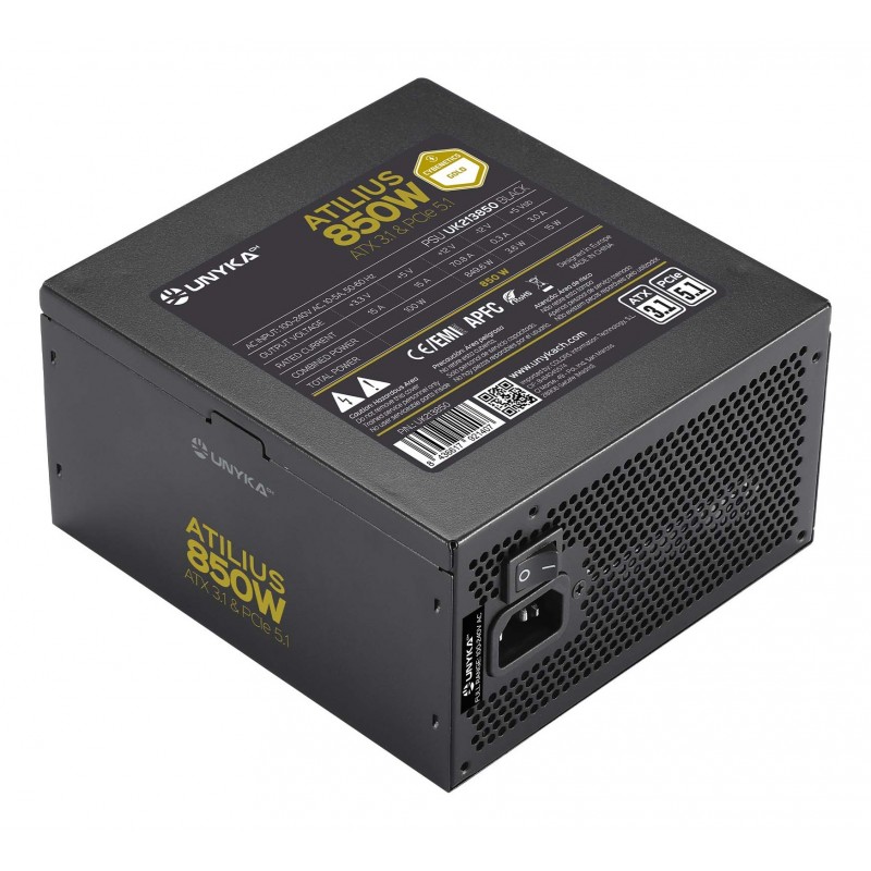 UNYKAch Fuente de Alimentación ATX Atilius 3.1 Black 850W Go 80 PLUS Gold 850W UK213850