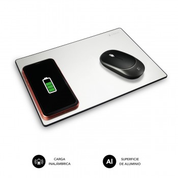 SUBBLIM Alfombrilla con cargador Inalámbrico Mousepad Wireless Charger Aluminum Silver 10W SUB-MP-10WAL01