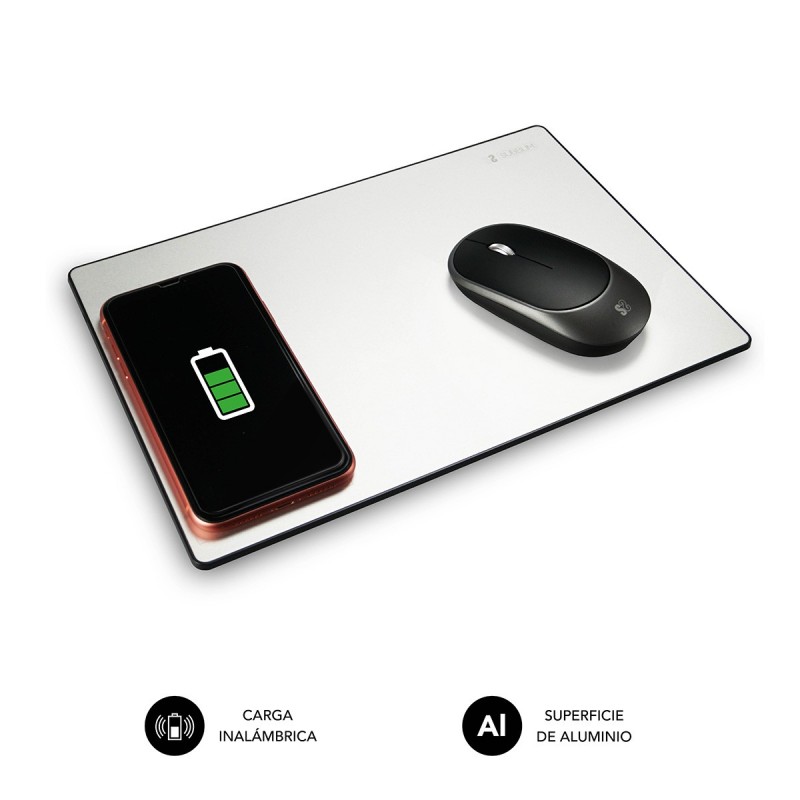 SUBBLIM Alfombrilla con cargador Inalámbrico Mousepad Wireless Charger Aluminum Silver 10W SUB-MP-10WAL01