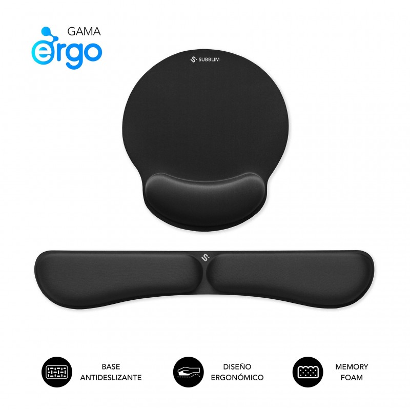 SUBBLIM Pack Alfombrilla de Ratón Ergonómica + Reposamuñecas Teclado – Espuma elástica, Superficie M SUBMP-04E020