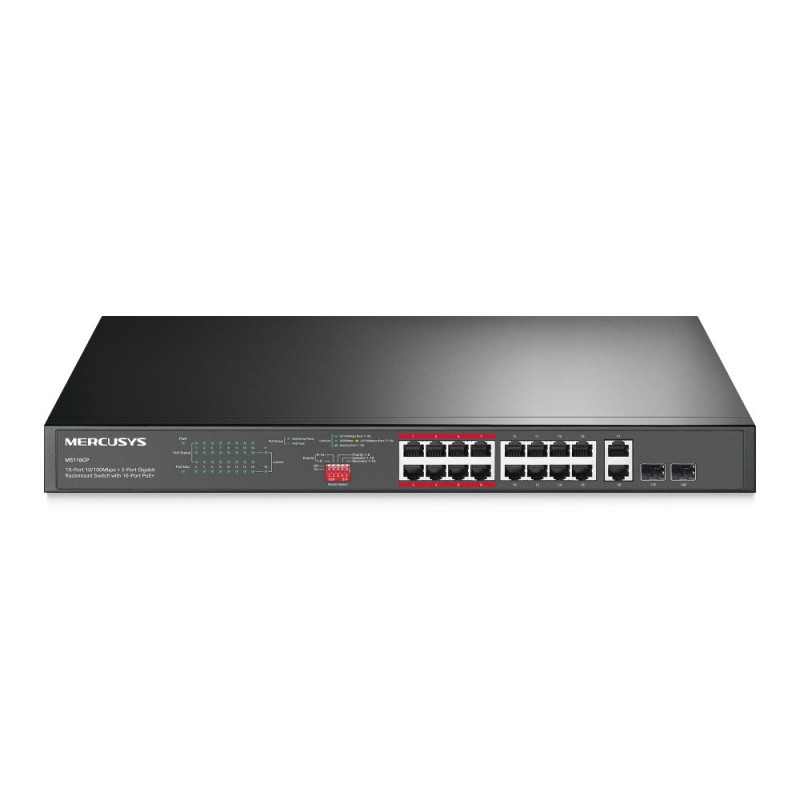 Mercusys 16-PORT 10 100MBPS+ 2-PORT GB RCK 16-PORT POE+ No administrado Fast Ethernet (10 100) Energ MS118CP
