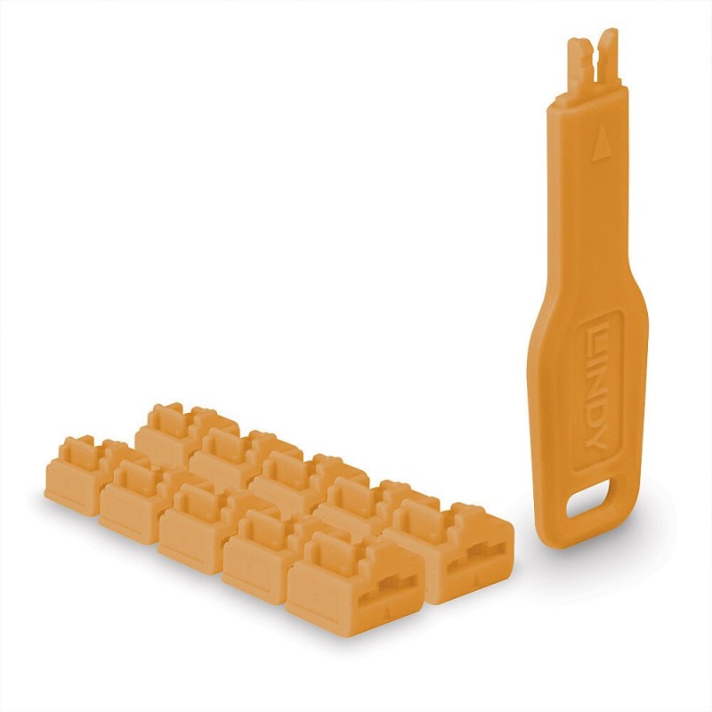 Lindy 47897 bloqueador de puerto Bloqueador de puerto + clave RJ-45 Naranja Acrilonitrilo butadieno 