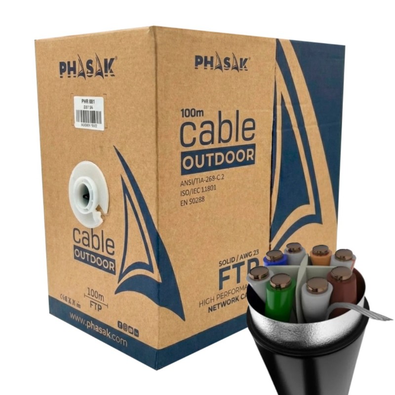 Phasak Bobina de cable de red FTP Cat.6A exterior CCA AWG23 100 m – PHR 681