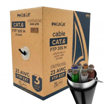 Phasak Bobina de cable de red FTP Cat.6 exterior CCA AWG23 305 m – PHR 670