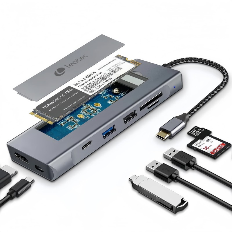 Leotec Docking Station 8 en 1 con ranura M.2 para SSD LEDS07