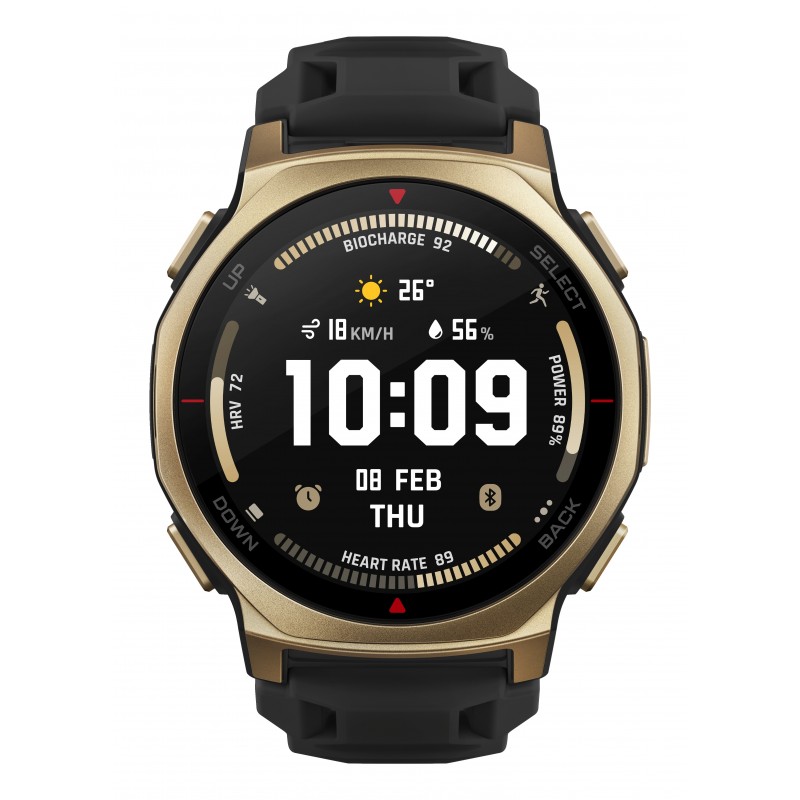 Amazfit T-rex 3 Pro 44MM Polímero, Titanio Oro con correa color Negro  W2548GL1N