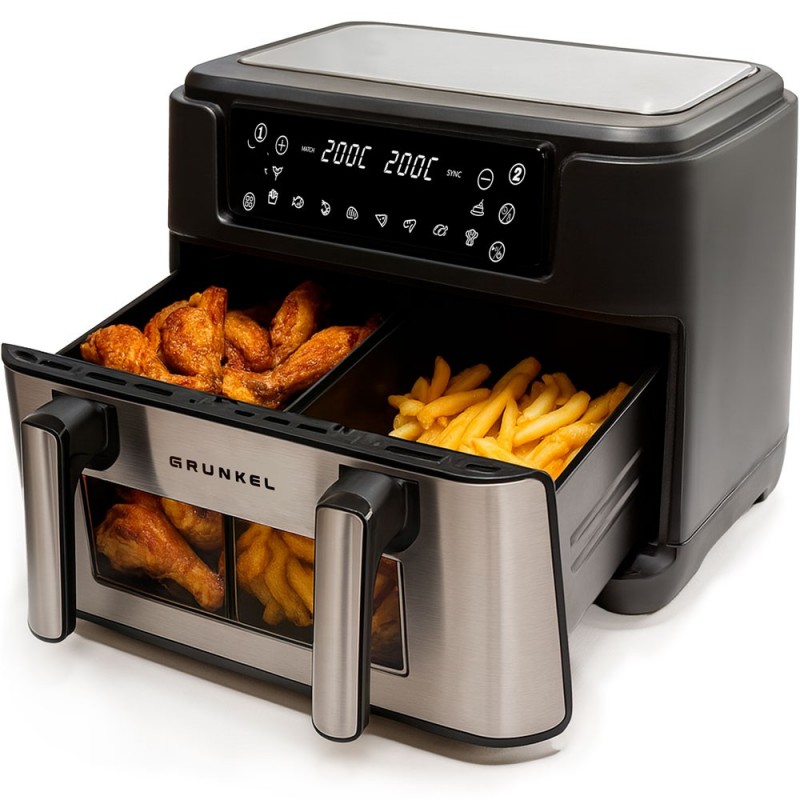 Grunkel 8426156019024 freidora Doble 10 L Independiente 2800 W Freidora de aire caliente Negro DUALFLEXIFRYER
