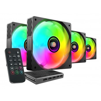 Mars Gaming MFSI4KIT - Kit 4 Ventiladores 120mm ARGB Infinity Mirror - con Hub y Mando - Negro
