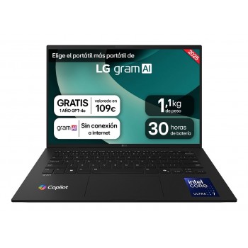 LG Gram 14ZD90T-G.AX88B Negro - 14" - Intel Core Ultra 7 - 32GB - Gráfica integrada - FreeDOS
