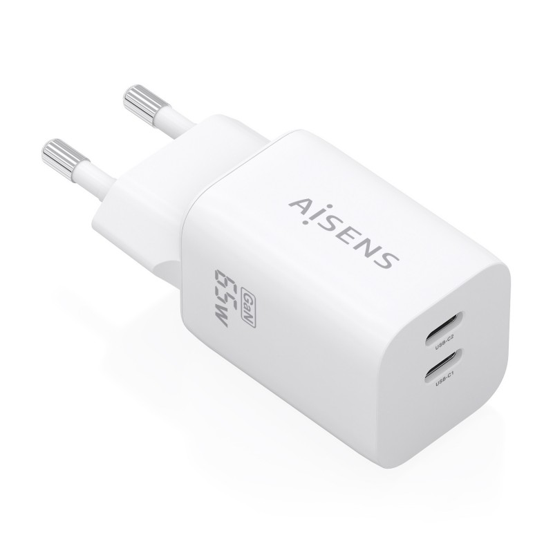 Cargador de Pared GaN Aisens A110-1029  2xUSB Tipo-C  65W  Blanco