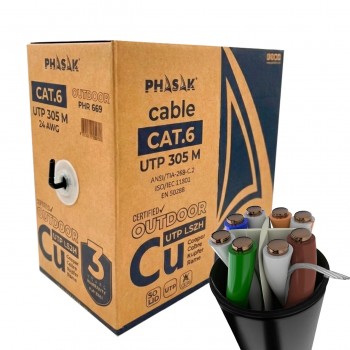 Phasak Bobina de cable de red exterior S-FTP Cat.6A cobre 100% sólido LSZH 305 m gris – PHR 669 |