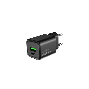 CoolBox CARGADOR GAN 25W USB-A USB-C PARED NEGRO COO-CUP-25CA-B