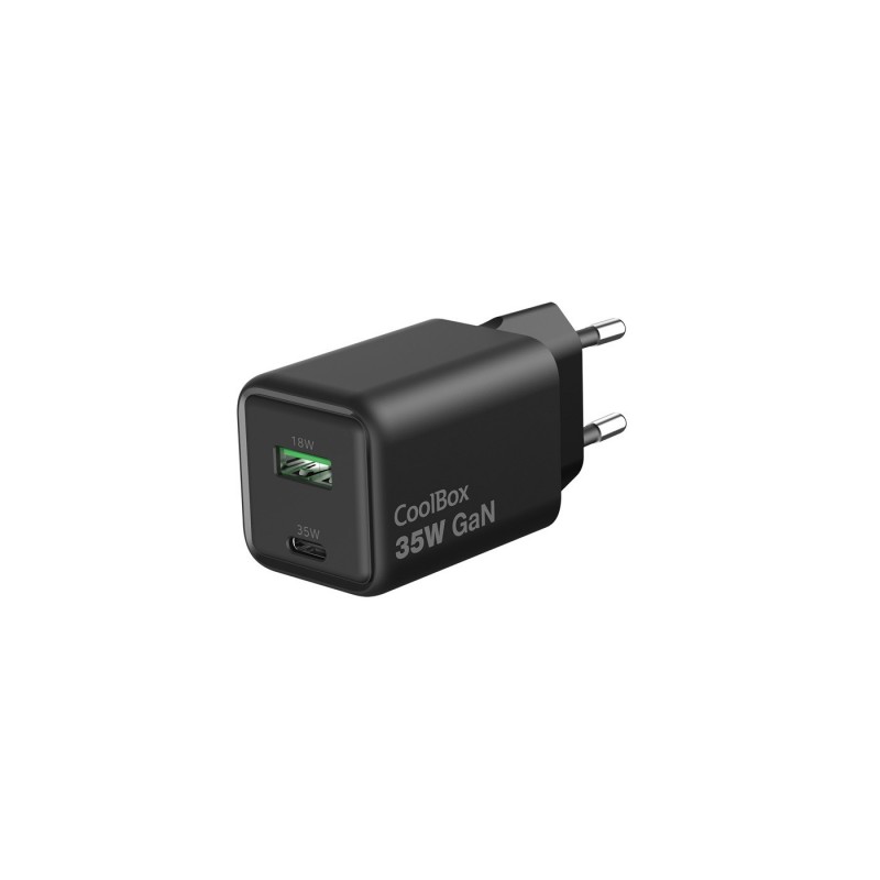 CoolBox CARGADOR GAN 35W USB-A USB-C PARED NEGRO COO-CUP-35CA-B