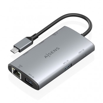 AISENS USB-C Dock 7 en 1, USB-C a 2xHDMI 4K, 1xRJ45, 2xUSB-A USB3.0, 1xUSB-C, 1xUSB-C PD100W, Gris,  ASUC-7P049-GR