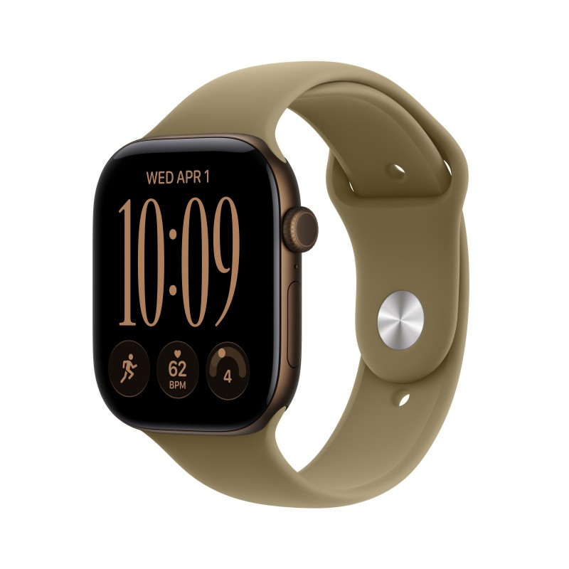 Apple Watch Series 12 (GPS) - Caja de aluminio en bronce oscuro (46 mm) - Correa deportiva verde oli MJEU4QL A