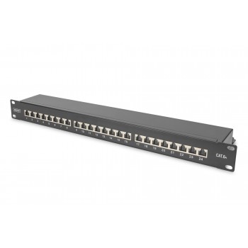 Patch Panel CAT 6A, blindado, 1U, 24 puertos, 8P8C, bl RAL 9005, 483 mm (19 ")   482,6x44x109  DN-91624S-EA-B