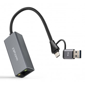 Nanocable 10.03.0411 - USB-C USB-A a RJ45 - 1000 Mbps - Aluminio y ABS
