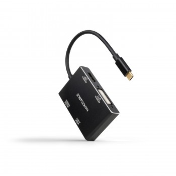Nanocable Conversor USB-C M a HDMI H   DVI H   DP H   VGA H, Negro, 10 cm 10.16.4307