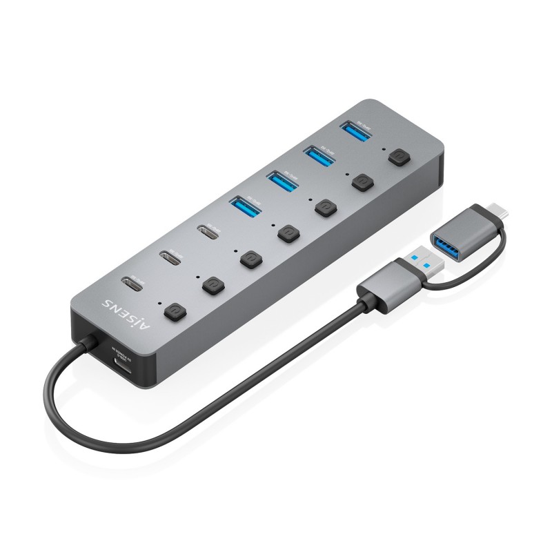 AISENS Hub USB3.1 Gen1 USB-C USB-A, USB-C M USB-A M-4xUSB-A H 3xUSB-C H 1xUSB-C H ALIM., Gris, 30cm ASUC-8P043-GR