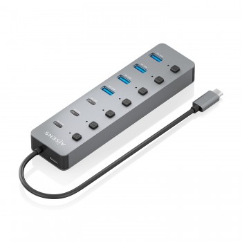 AISENS Hub USB3.2 Gen2 10G USB-C, USB-C M-4xUSB-A H 3xUSB-C H 1xUSB-C H PD3.0 100W, Gris, 30cm ASUC-8P044-GR