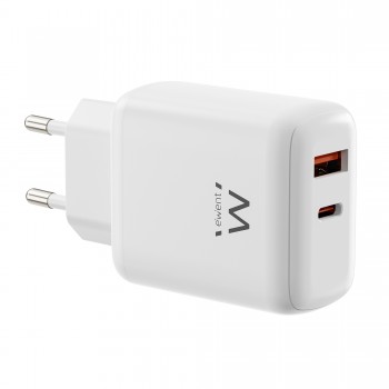 Ewent EW1329 - USB-C PD 45W   USB-A QC 3.0 - Blanco - GaN Fast - PPS