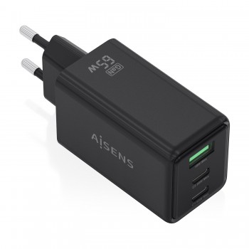 AISENS ASCH-65W3P073-BK - 65W - GaN - USB-C USB-A - Negro