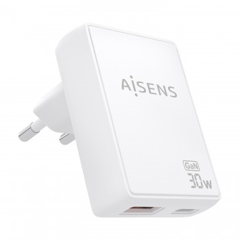 AISENS ASCH-30W2P074-W - USB-C USB-A - Blanco - 30W - GaN