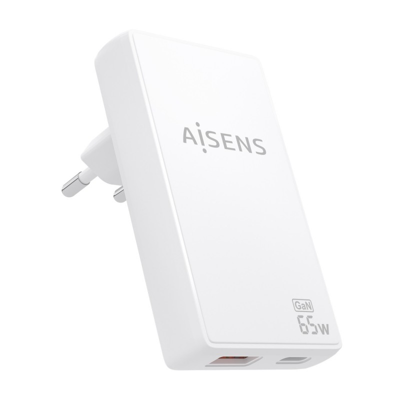 Cargador AISENS ASCH-65W2P076-W - USB-C USB-A - 65W - GaN - Blanco